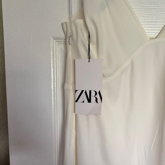 Zara Cream V-Neck Slip Dress with Thin Straps - Picture 3 of 4